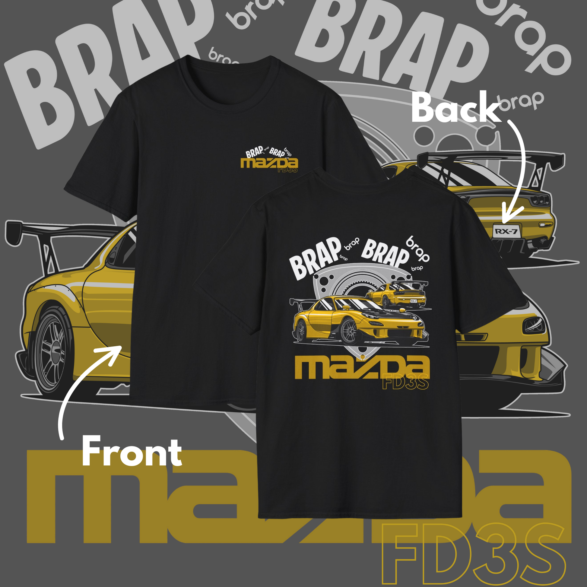 Brap Brap Mazda RX-7 FD3S T-Shirt | JDM Rotary Engine Car Tee | Drift Streetwear