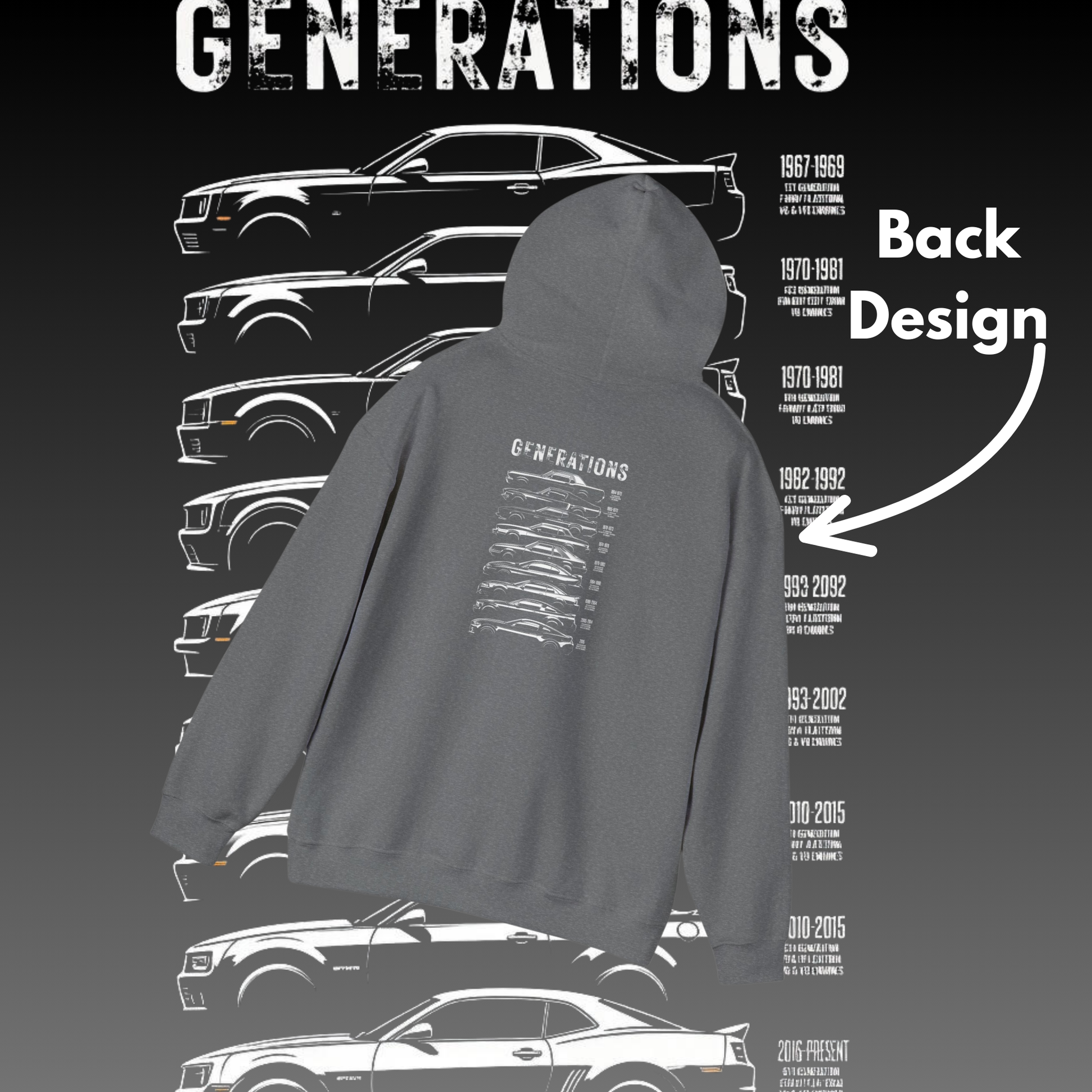 Ford Mustang Generations Hoodie • Muscle Car Evolution Pullover • Classic to Modern Pony Car Sweatshirt