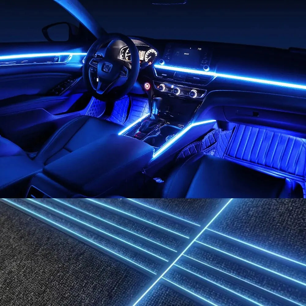 RGB Ambient Car Interior Lighting Kit – 6-in-1 Fiber Strips + 18-in-1 LED Accent Light