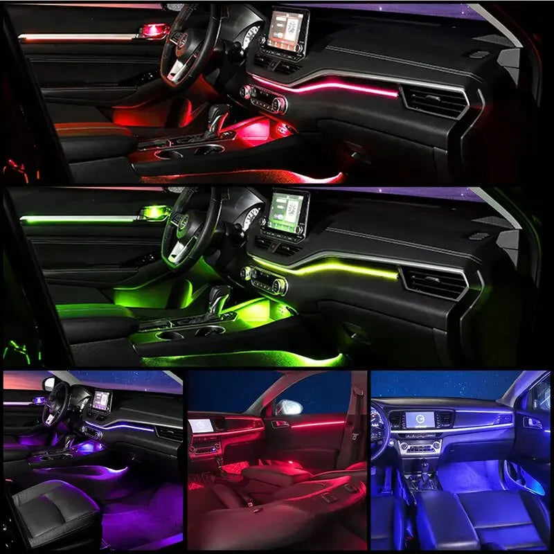 6in1 Car Interior Acrylic Guide Fiber Strip 18 in 1 Backlight Car Ambient Lights RBG 64 Color Decoration Atmosphere Lamp