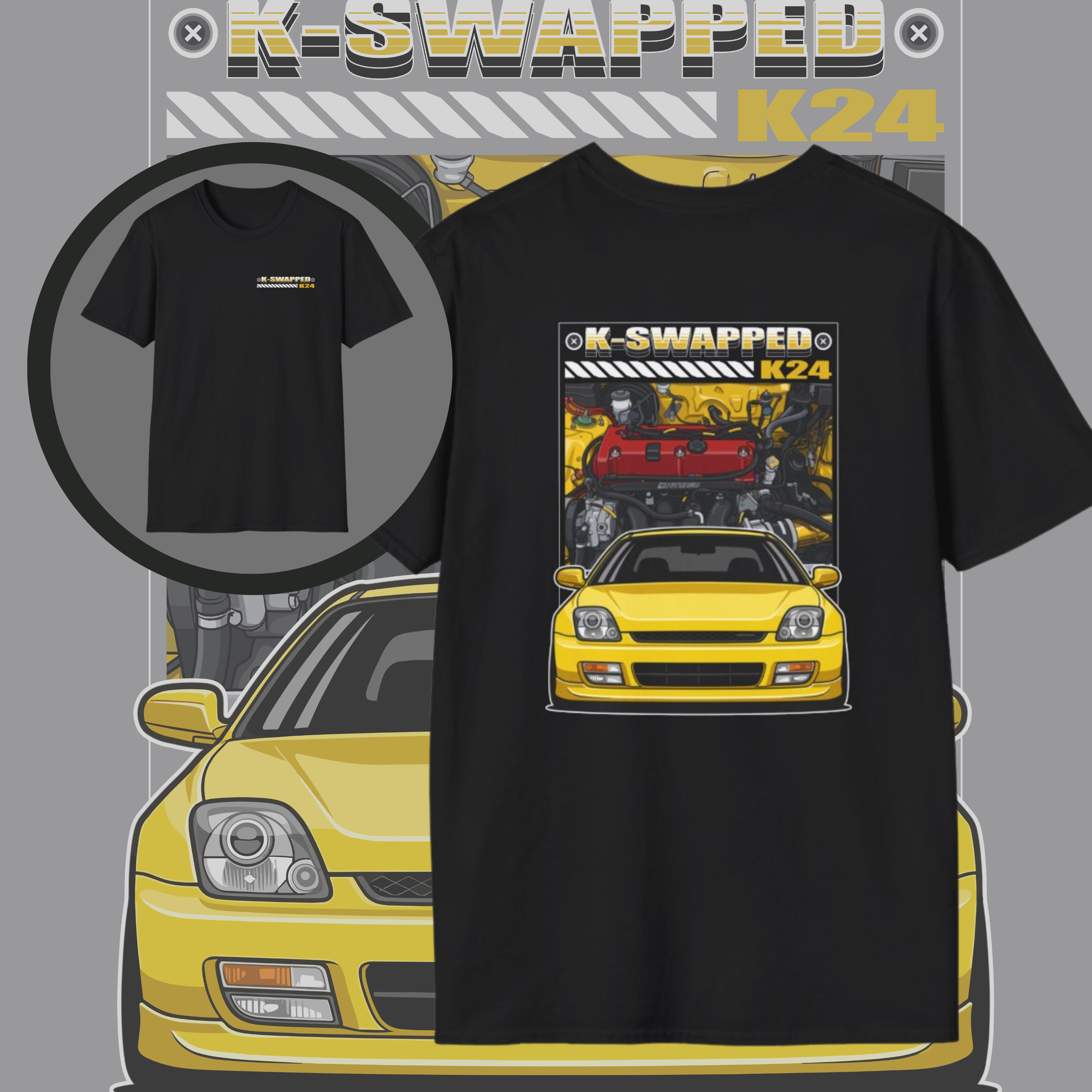 K24 Swapped Honda Prelude Shirt, Prelude T-Shirt, JDM Car Tee, Engine Swap Shirt, Honda Lover Gift, Front and Back Graphic Tee