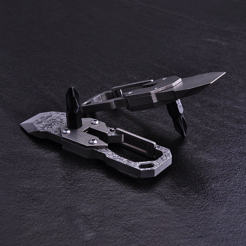 Men's Titanium Multifunction Key Chain Tool - TC4 Titanium &amp; Damascus Steel, Durable &amp; Stylish