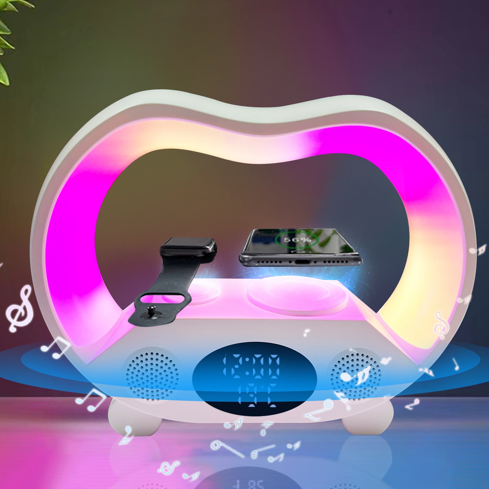 2025 New 6-in-1 Smart Bluetooth Charging Station – Wireless Charger, Speaker, Clock & RGB Lamp