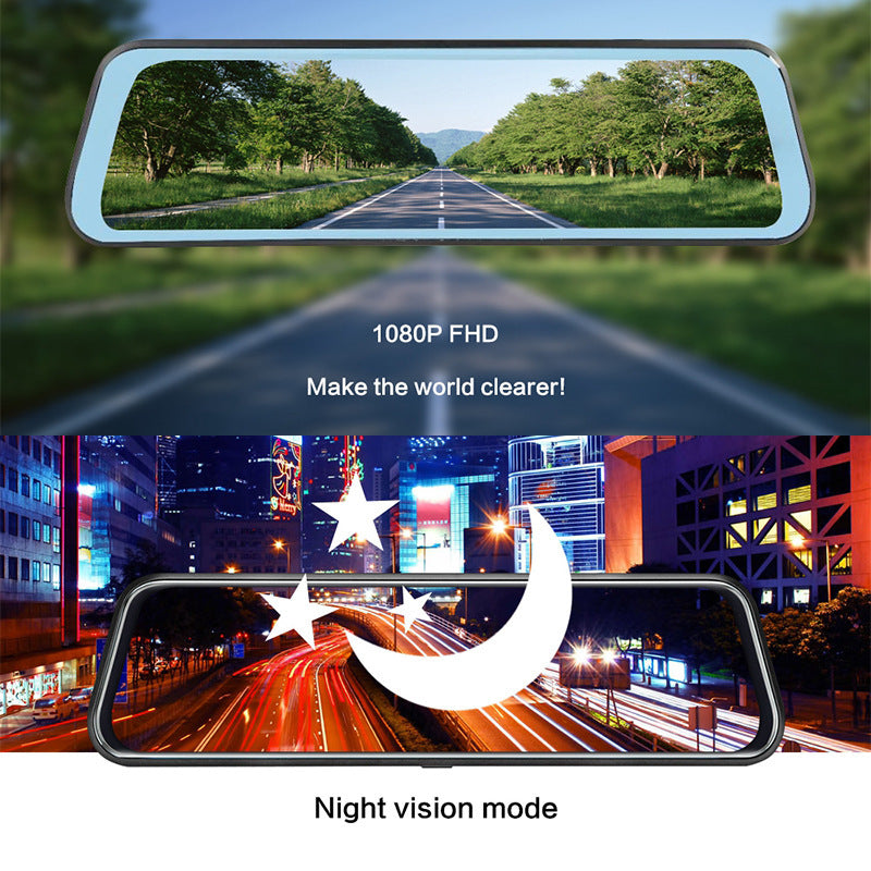 10-Inch Full Screen Rear-View DVR Mirror with Dual Cameras