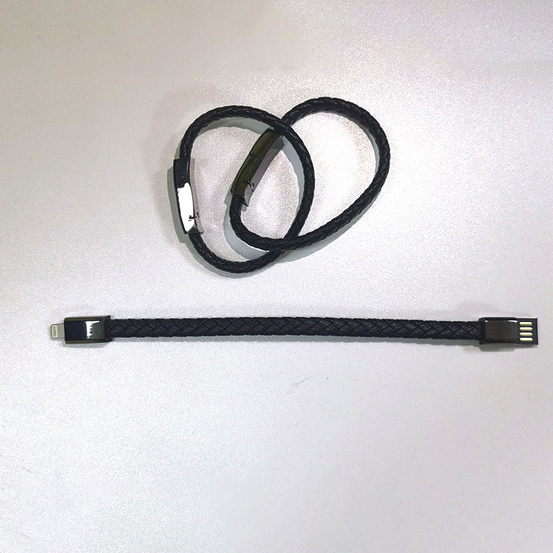 Leather Bracelet Charging Cable – USB Type-C / Lightning / Micro-USB Data Cable (20–22.5cm)