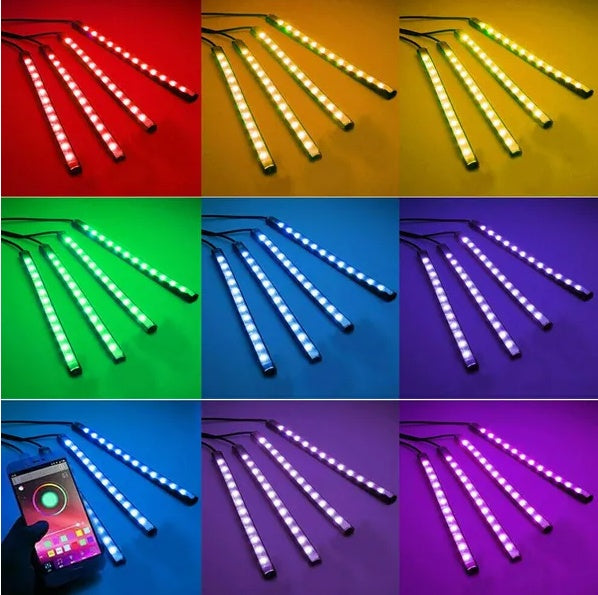 Bluetooth RGB LED Car Interior Light Kit – 4PCS App-Controlled Strip Lights (48 LEDs)