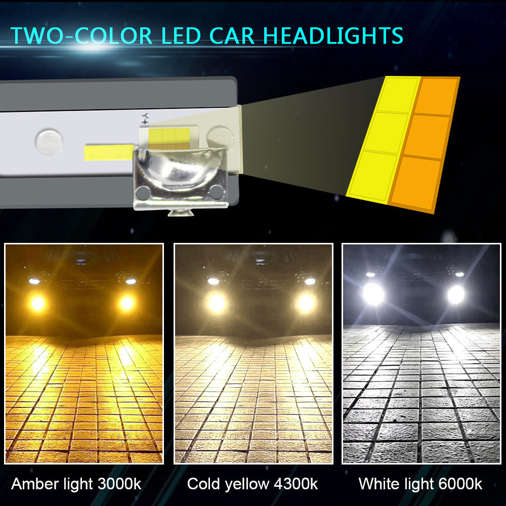 Tri-Color LED Headlights - 55W, 6000LM, Dual-Beam Technology