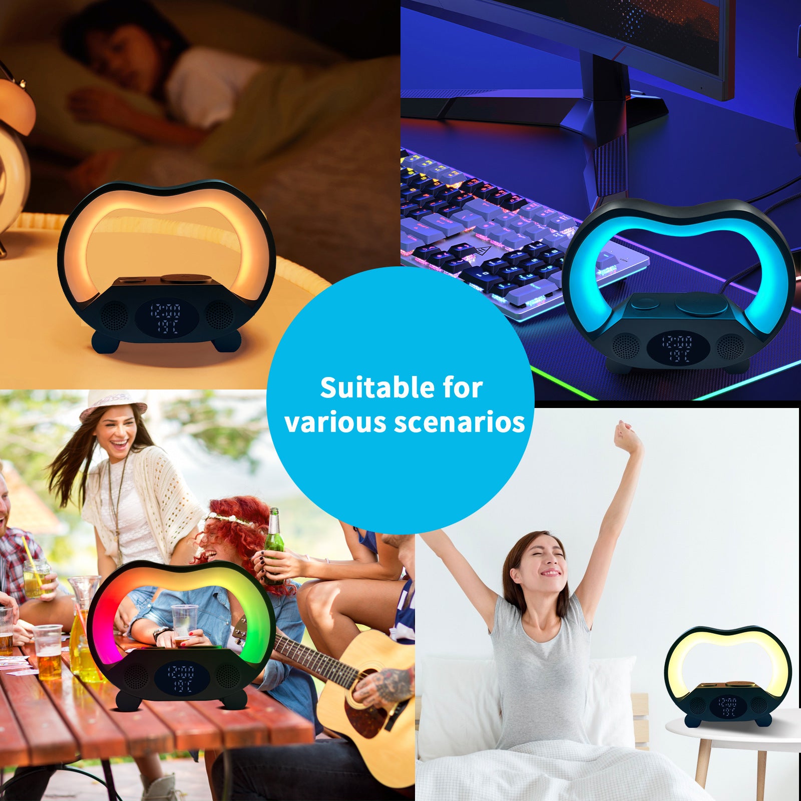 2025 New 6-in-1 Smart Bluetooth Charging Station – Wireless Charger, Speaker, Clock & RGB Lamp